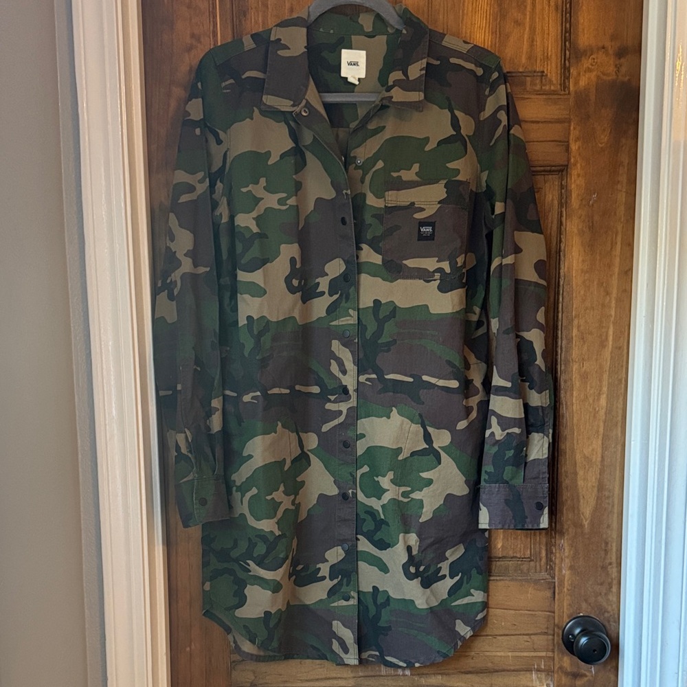 Vans Camo Button-Up Shirt Dress - Green Camo